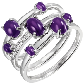 Ring 7 Amethyste lila & 9 Zirkonia weiß 3-reihig 925 Silber rhodiniert B: 12,3mm Ring 7 Amethyste lila & 9 Zirkonia weiß 3-reihig 925 Silber rhodiniert B: 12,3mm