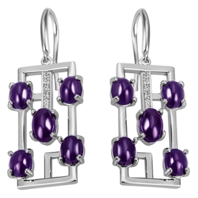 Ohrringe Ohrhänger Rechteck 10 Amethyste lila & 12 Zirkonia weiß 925 Silber