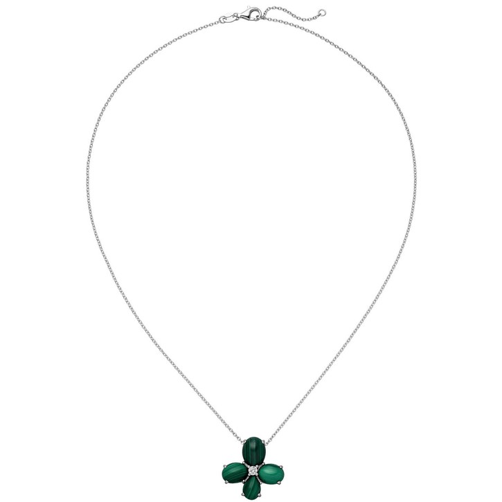 Collier Anhänger Blume Malachit und Zirkonia 925 Silber 45cm