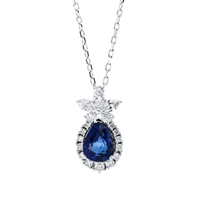 Collier aus 750 Weißgold Saphir 1,5ct blau 18 Diamanten 0,47ct TW-SI L:45,7cm