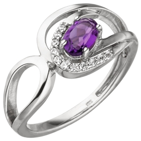 Ring Damenring mit Amethyst lila violett 11 Zirkonia 333 Gold Weißgold B: 9,9mm