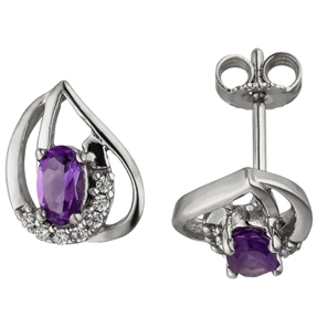 Ohrstecker mit Amethysten lila violett 14 Zirkonia 333 Gold Weißgold Ohrschmuck