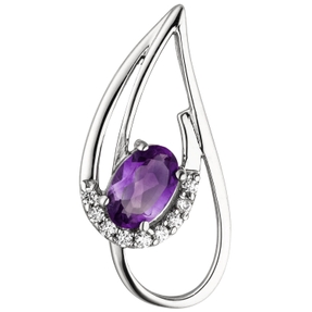 Anhänger Tropfen mit Amethyst lila violett & 9 Zirkonia 333 Gold Weißgold Damen Anhänger Tropfen mit Amethyst lila violett & 9 Zirkonia 333 Gold Weißgold Damen