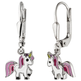 Kinder Ohrhänger Einhorn aus 925 Silber Ohrschmuck lila-pink-grün Lackeinlagen