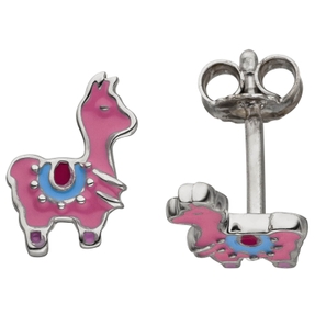 Kinder Ohrstecker Lama aus 925 Silber pink-lila-blau Lackeinlagen Ohrschmuck
