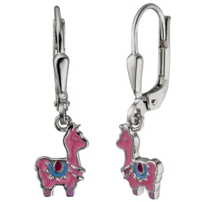 Kinder Ohrhänger Lama 925 Silber pink-lila-blau Lackeinlagen Ohrschmuck Ohrringe