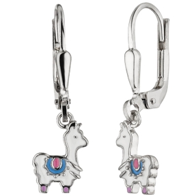 Kinder Ohrhänger Lama 925 Silber weiß-pink-blau Lackeinlagen Ohrschmuck Ohrringe