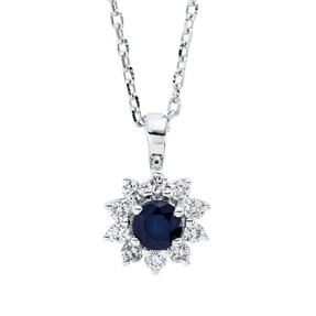 Collier aus 750 Weißgold Saphir 0,16ct blau 10 Brillanten 0,09ct TW-SI L:45cm