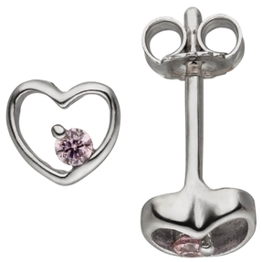 Kinder Ohrstecker Herzen 5,5x6mm 2 Zirkonia pink 925 Silber Ohrringe Ohrschmuck