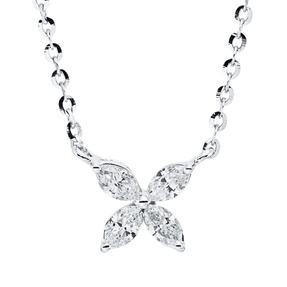 Collier Blume aus 750 Weißgold 4 Diamanten Navette-Schliff 0,36ct TW-VSI L:45,7cm