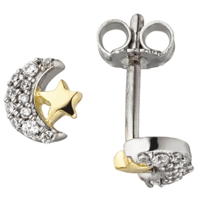 Kinder Ohrstecker Stern & Mond 22 Zirkonia 925 Silber vergoldet bicolor Ohrringe Kinder Ohrstecker Stern & Mond 22 Zirkonia 925 Silber vergoldet bicolor Ohrringe