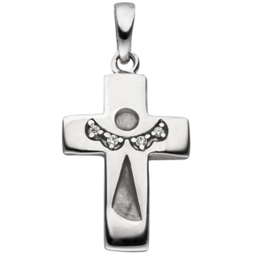 Anhänger Kreuz mit Engel Schutzengel Silhouette aus 925 Silber mit 4 Zirkonia