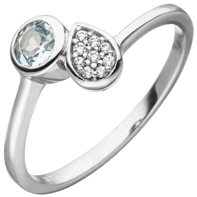 Ring Damenring mit Blautopas hellblau 9 Zirkonia weiß 925 Silber Kreis & Tropfen