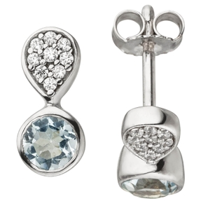 Ohrstecker mit Blautopas hellblau 18 Zirkonia weiß 925 Silber Kreis & Tropfen