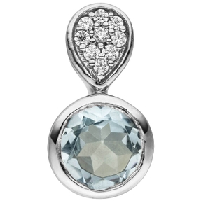 Anhänger mit Blautopas hellblau 9 Zirkonia weiß 925 Silber Kreis & Tropfen Damen