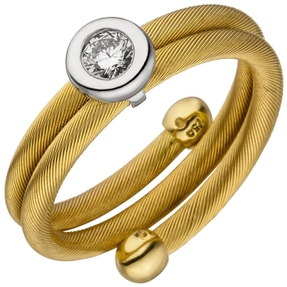 Kabel-Ring aus 750 Gold gelb/weiß Diamant Brillant 0,15 Ct. W/SI Größe variabel