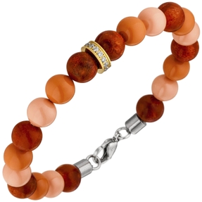 Kugel-Armband mit Swarovski Perlen multicolor rot & Zirkonia Edelstahl 19cm