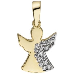 Anhänger Schutzengel Engel Silhouette 15 Zirkonia 333 Gold Gelbgold 13,2x9,6mm