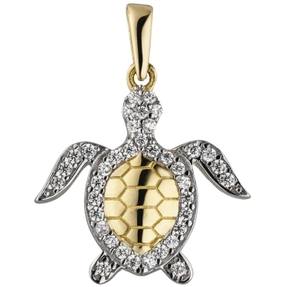 Anhänger Schildkröte 38 Zirkonia 333 Gold Gelbgold teilrhodiniert 17,5x16,4mm