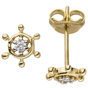 Ohrstecker Boot-Steuerrad mit Zirkonia 333 Gold Gelbgold Ohrringe klein & fein Ohrstecker Boot-Steuerrad mit Zirkonia 333 Gold Gelbgold Ohrringe klein & fein
