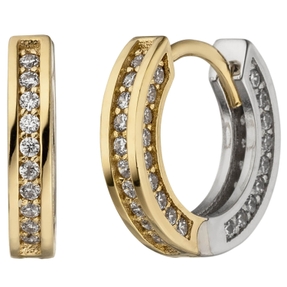 Ohrringe Creolen 13,4x2,5mm 56 Zirkonia 333 Gold gelb/weiß bicolor Ohrschmuck