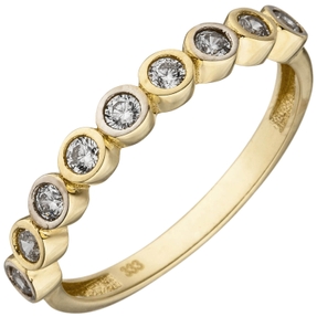 Tennis-Ring Damenring mit 9 Zirkonia 333 Gold Gelbgold Fingerring 3,1mm breit