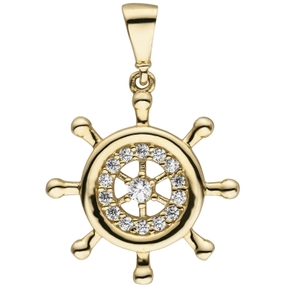Anhänger Boot-Steuerrad 15 Zirkonia 333 Gold Gelbgold Halsschmuck klein & fein