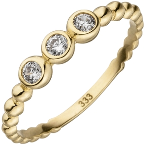Kugel-Ring Damenring 3 Zirkonia weiß 333 Gold Gelbgold Fingerring 2,2mm breit