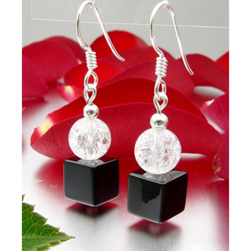 Ohrringe aus Onyx und Bergkristall und 925 Silber