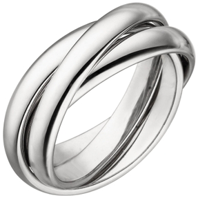 3-er Ring Damenring aus 925 Silber rhodiniert glänzend 6,5mm breit Fingerring
