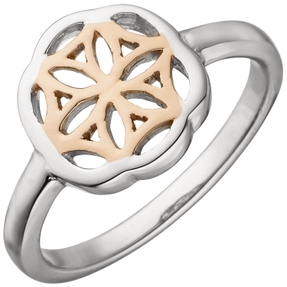 Ring Damenring Blume flach 925 Silber teil-rotvergoldet bicolor Fingerring Ring Damenring Blume flach 925 Silber teil-rotvergoldet bicolor Fingerring