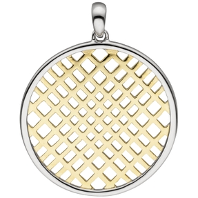 Anhänger Kreis mit Netz-Muster aus 925 Silber bicolor vergoldet Ø25,4mm rund