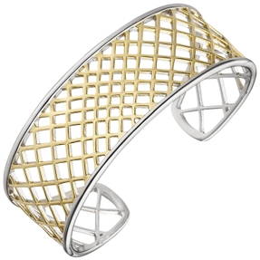 Offene Armspange 925 Silber bicolor vergoldet Armreif Armband mit Netz-Muster