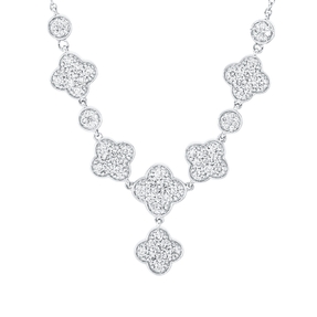 Pavé Collier Kleeblatt Blumen aus 750 Weißgold 74 Diamanten 0,75ct TW-SI L:45cm