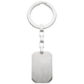 Schlüsselanhänger aus Edelstahl mit Gravurplatte mattiert flach 33,8x21,8mm