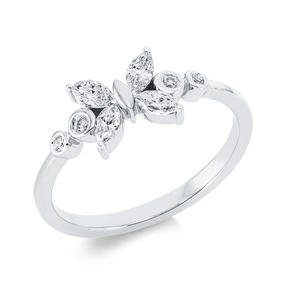 Ring Schmetterling aus 750 Gold Weißgold 8 Diamanten 0,37ct TW-SI B:7mm