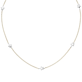 Halskette Collier Sterne 375 Gelbgold & Weißgold Rundankerkette 38-43cm bicolor