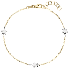 Rundankerarmband mit Sternen 375 Gold Gelbgold & Weißgold bicolor 16-18cm 
