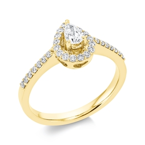 Ring Tropfen aus 750 Gold Gelbgold 31 Diamanten 0,46ct TW-SI B:9,2mm 3er-Krappe