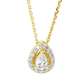 Collier Tropfen aus 750 Gold Gelbgold 17 Diamanten 0,32ct TW-SI L:45cm