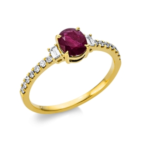 Ring aus 750 Gelbgold Rubin 0,78ct rot 16 Diamanten 0,21ct TW-SI B:8,4mm