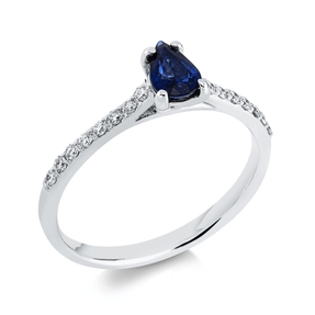 Ring aus 750 Weißgold Saphir 0,44ct blau 16 Brillanten 0,17ct F-SI B:6mm