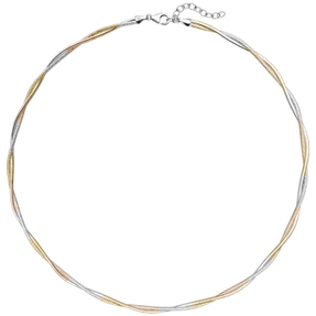 4mm Halskette Collier Halsreif geflochten 925 Silber vergoldet bicolor 45-49cm