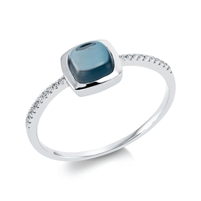 Ring aus 750 Weißgold Topas 1,08ct London Blue 20 Diamanten 0,05ct TW-SI B:6,7mm