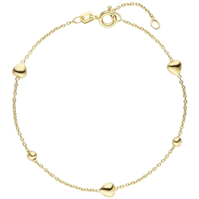 Armband Armkette Rundankerkette mit Kugeln & Herzen 925 Silber vergoldet 17-19cm