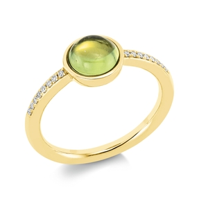 Ring aus 750 Gelbgold Peridot 1,4ct grün 16 Diamanten 0,06ct TW-SI B:8,1mm