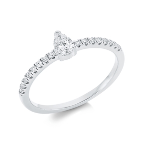 Ring Tropfen aus 750 Gold Weißgold 17 Diamanten 0,38ct TW-SI B:5,2mm 3er-Krappe
