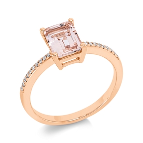Ring aus 750 Rotgold Morganit 1,43ct rosa 20 Brillanten 0,07ct TW-SI B:8,2mm Ring aus 750 Rotgold Morganit 1,43ct rosa 20 Brillanten 0,07ct TW-SI B:8,2mm