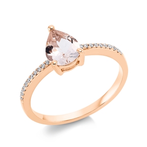 Ring Tropfen 750 Rotgold Morganit 0,81ct rosa 20 Brillanten 0,08ct TW-SI B:8,7mm