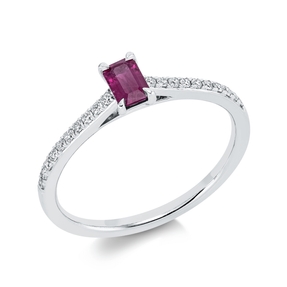 Ring aus 750 Weißgold Rubin 0,32ct rot 20 Brillanten 0,14ct TW-SI B:5,3mm